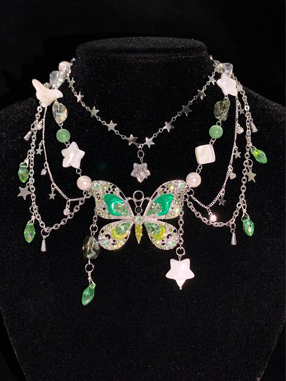 Green Butterfly Pendant Tassel Layered Necklace Waist Chain