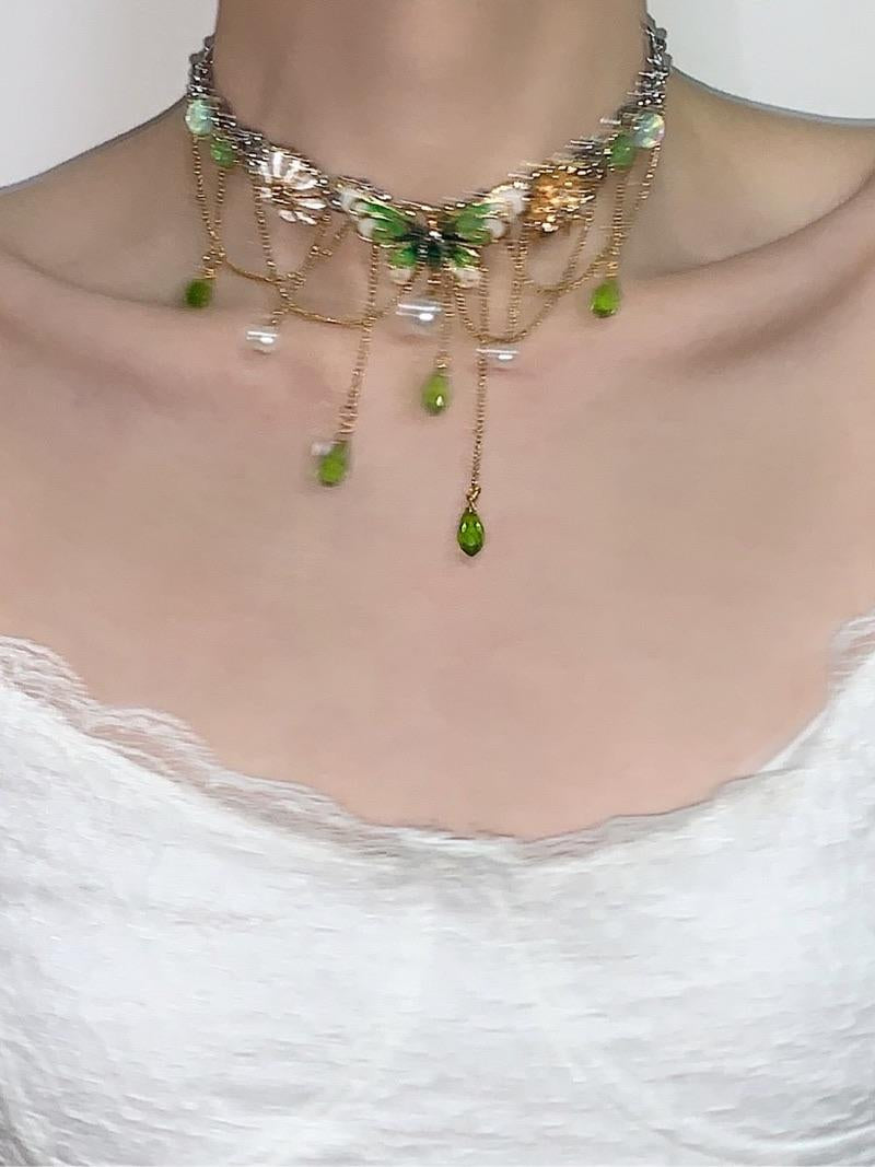 Green Butterfly Tassel Choker