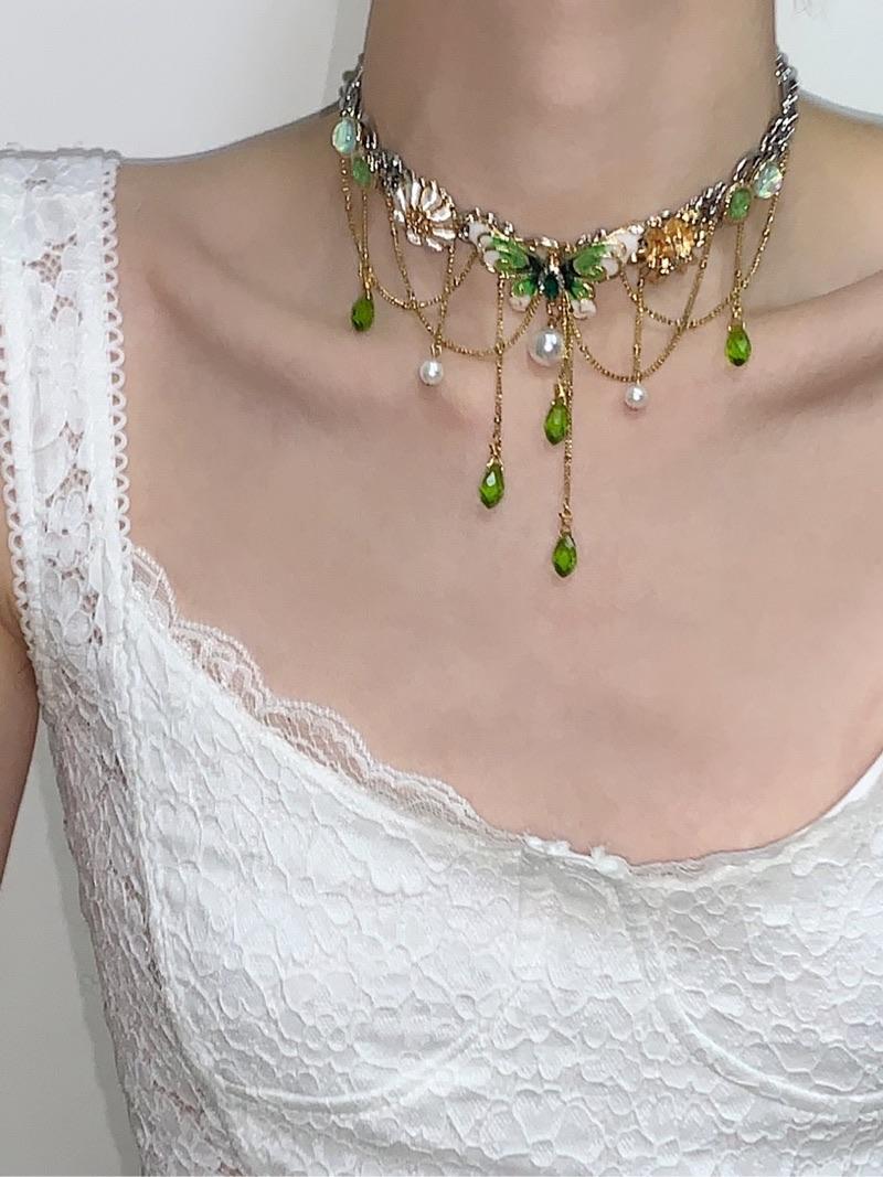 Green Butterfly Tassel Choker