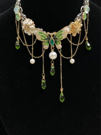 Green Butterfly Tassel Choker