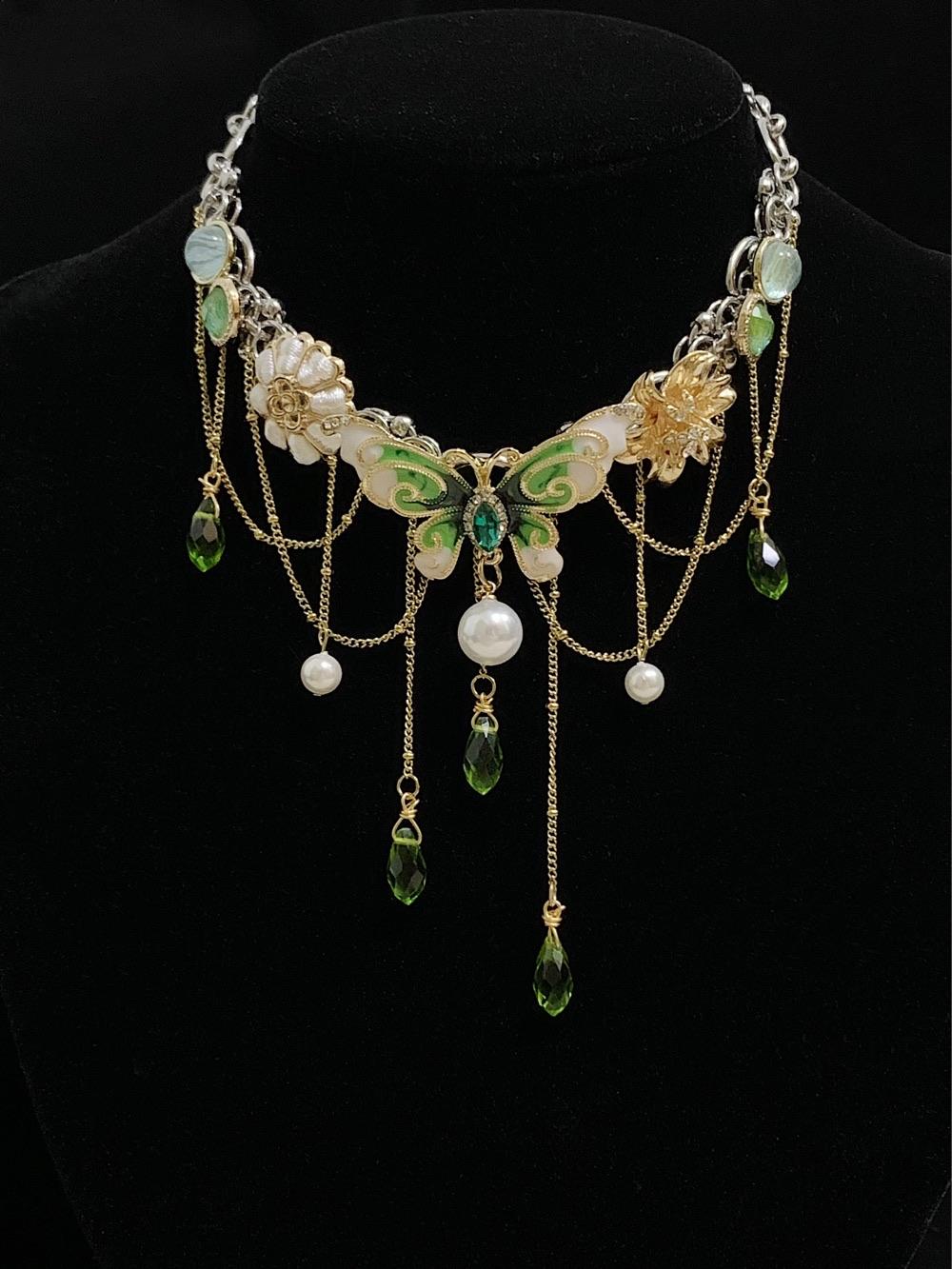 Green Butterfly Tassel Choker