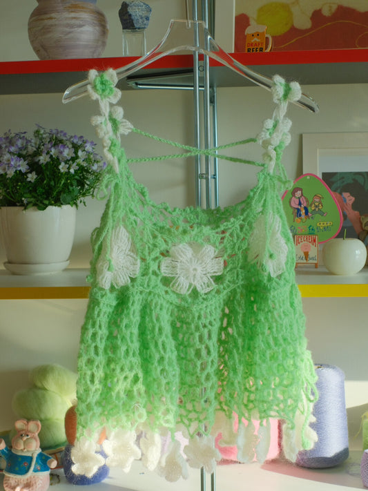 Green Grape Floral Crochet Cami Top