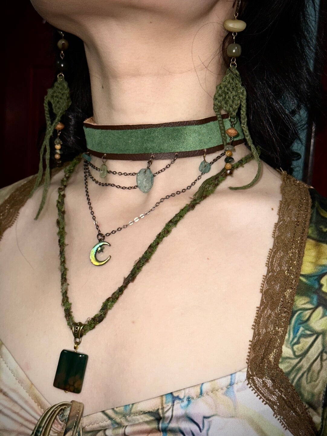 Green Mist Exotic Statement Necklace