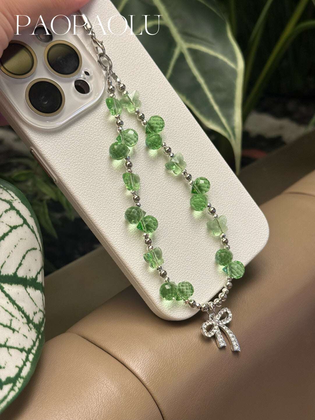 Green Mood Beaded Phone Charm
