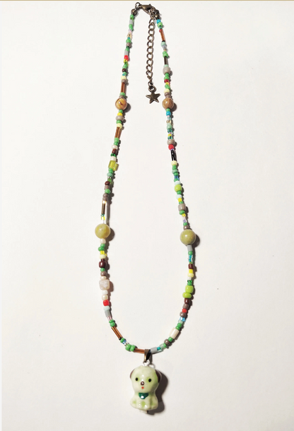 Green Puppy Beaded Necklace