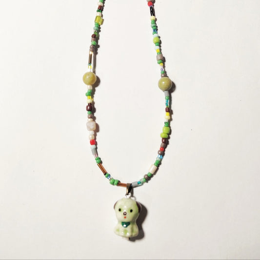 Green Puppy Beaded Necklace