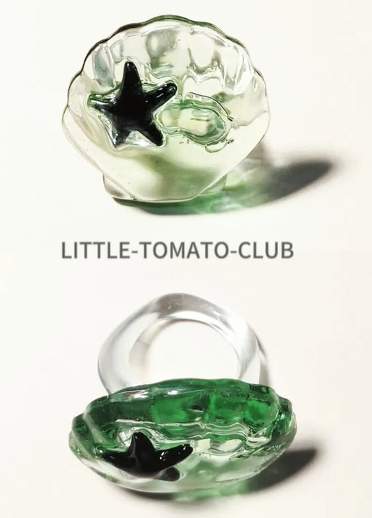 Green Shell Starfish Resin Ring