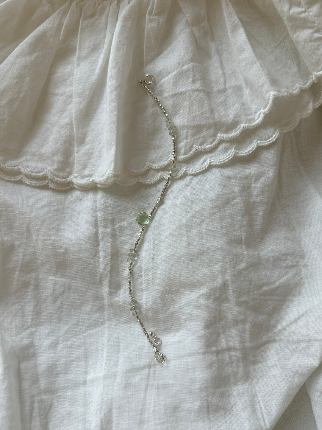 Green Grape Beaded Silver Bracelet