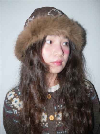 Hand-Embroidered Bird Plush Bucket Hat