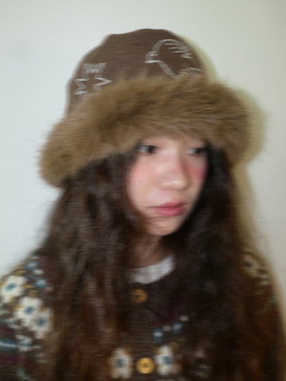 Hand-Embroidered Bird Plush Bucket Hat