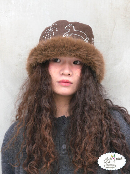 Hand-Embroidered Pony Plush Bucket Hat