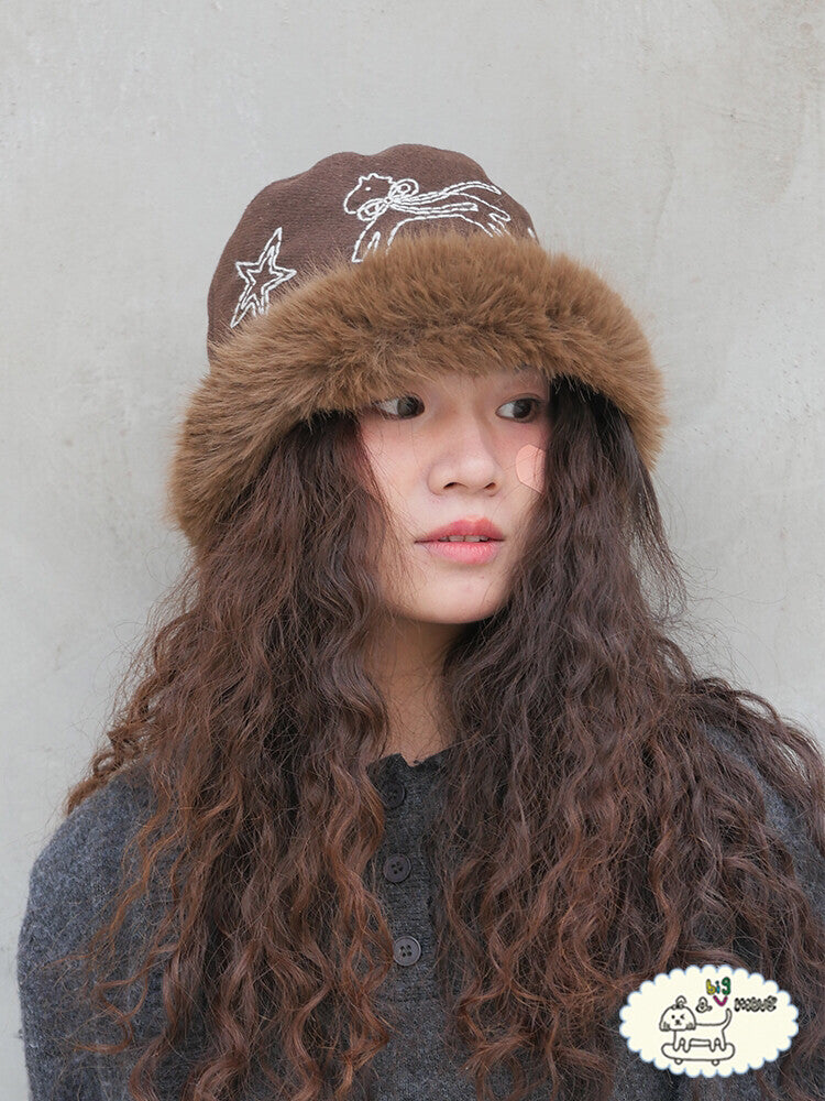 Hand-Embroidered Pony Plush Bucket Hat