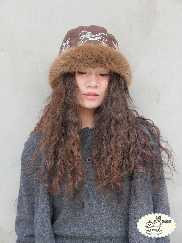 Hand-Embroidered Pony Plush Bucket Hat