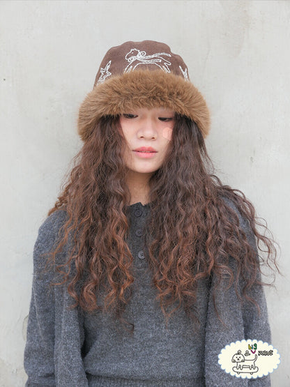 Hand-Embroidered Pony Plush Bucket Hat