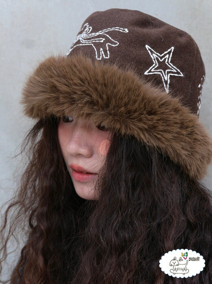 Hand-Embroidered Pony Plush Bucket Hat