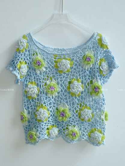 Handmade 3D Multicolor Floral Crochet Top