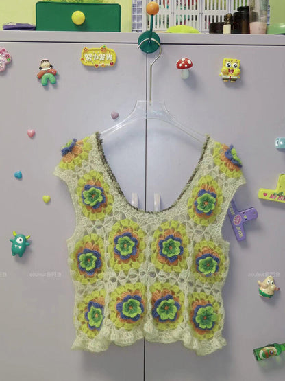 Handmade 3D Multicolor Floral Crochet Top