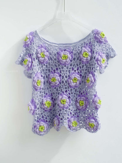 Handmade 3D Multicolor Floral Crochet Top