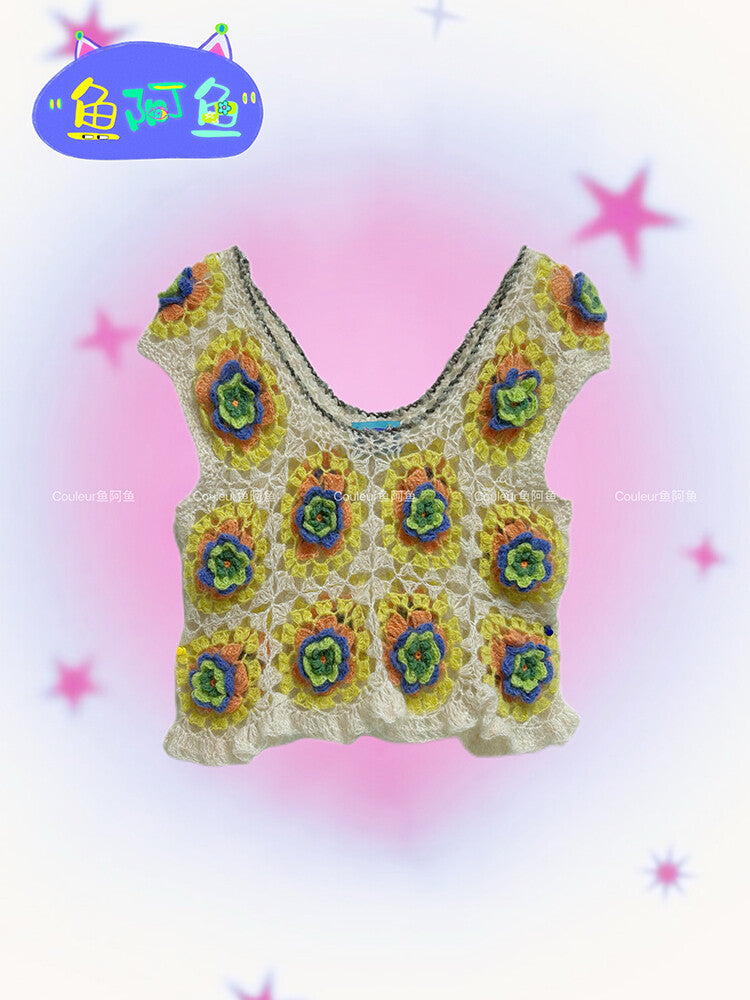 Handmade 3D Multicolor Floral Crochet Top