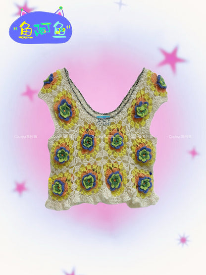 Handmade 3D Multicolor Floral Crochet Top