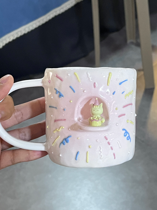 Handmade Birthday Cat Ceramic Cup