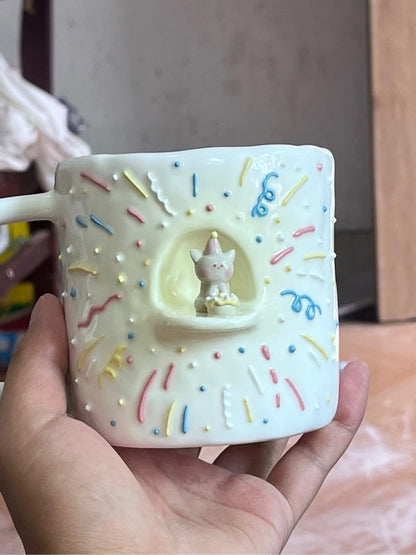 Handmade Birthday Cat Ceramic Cup