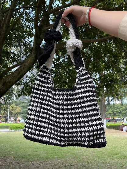 Handmade Black White Crochet Shoulder Bag