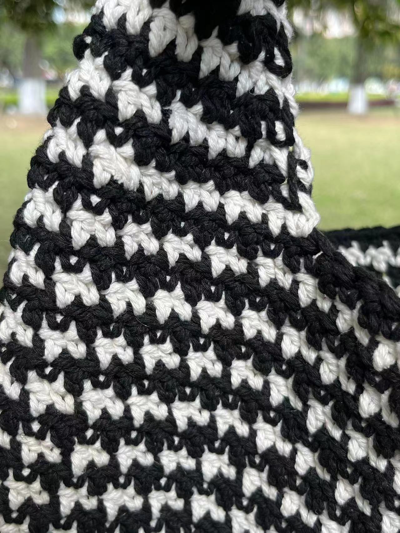 Boho Black & White Crochet Shoulder Bag main image 0
