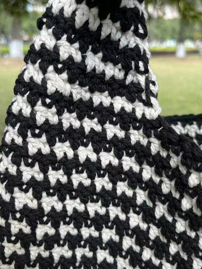 Handmade Black White Crochet Shoulder Bag