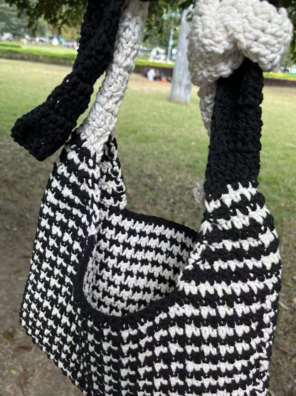 Handmade Black White Crochet Shoulder Bag