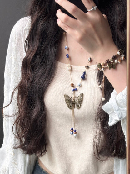 Handmade Butterfly Ceramic Beaded Necklace