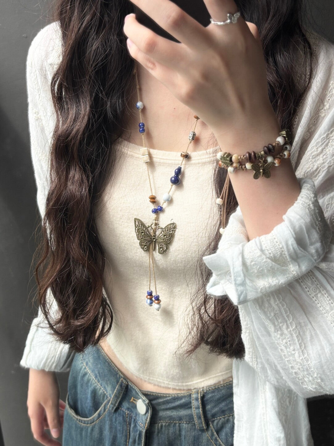 Handmade Butterfly Ceramic Beaded Necklace