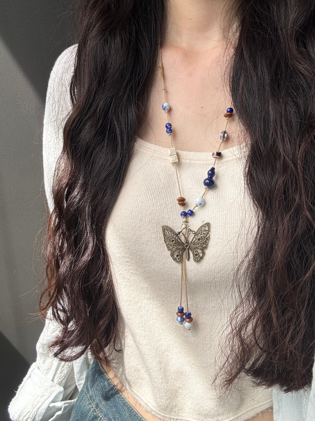 Handmade Butterfly Ceramic Beaded Necklace