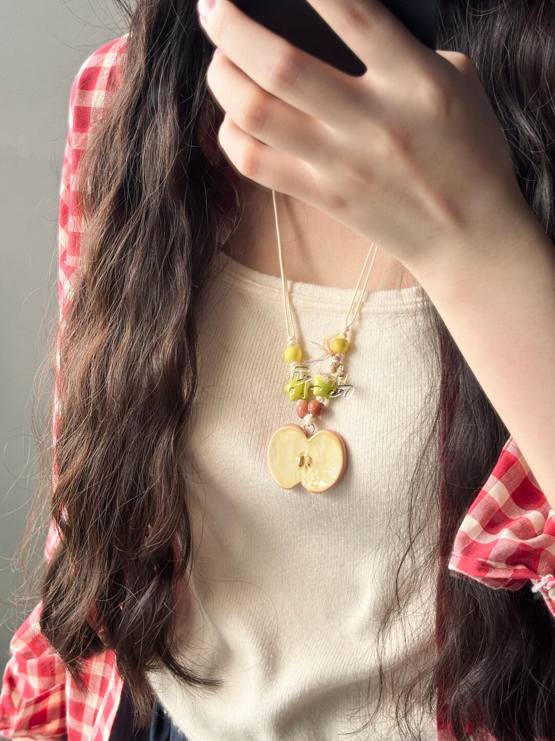 Handmade Ceramic Apple Necklace