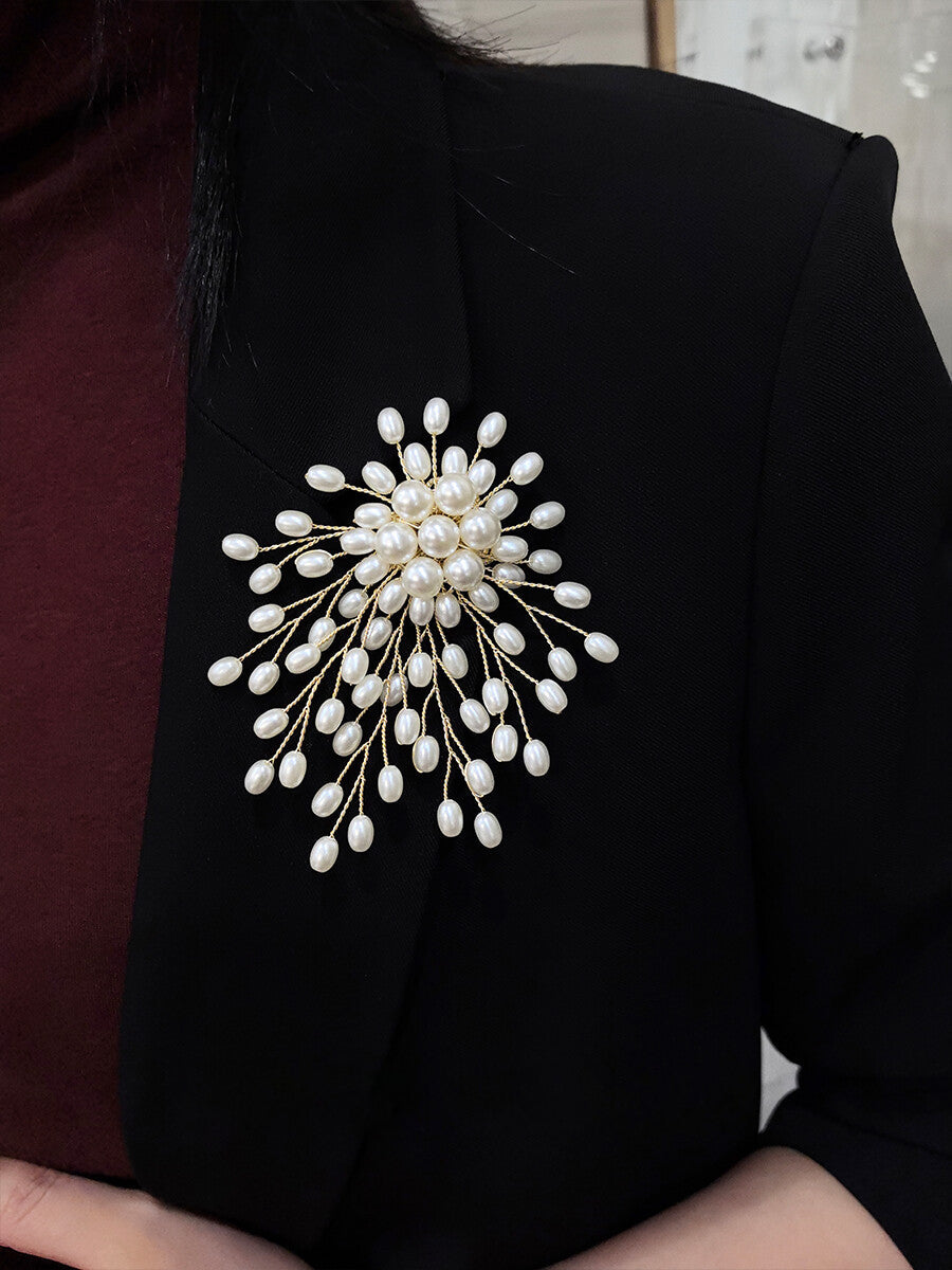 Handmade Copper Wire Beaded Flower Brooch