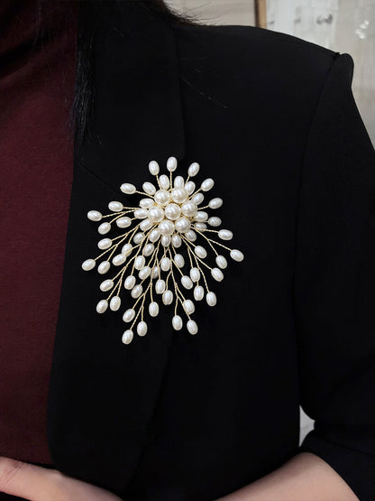 Handmade Copper Wire Beaded Flower Brooch