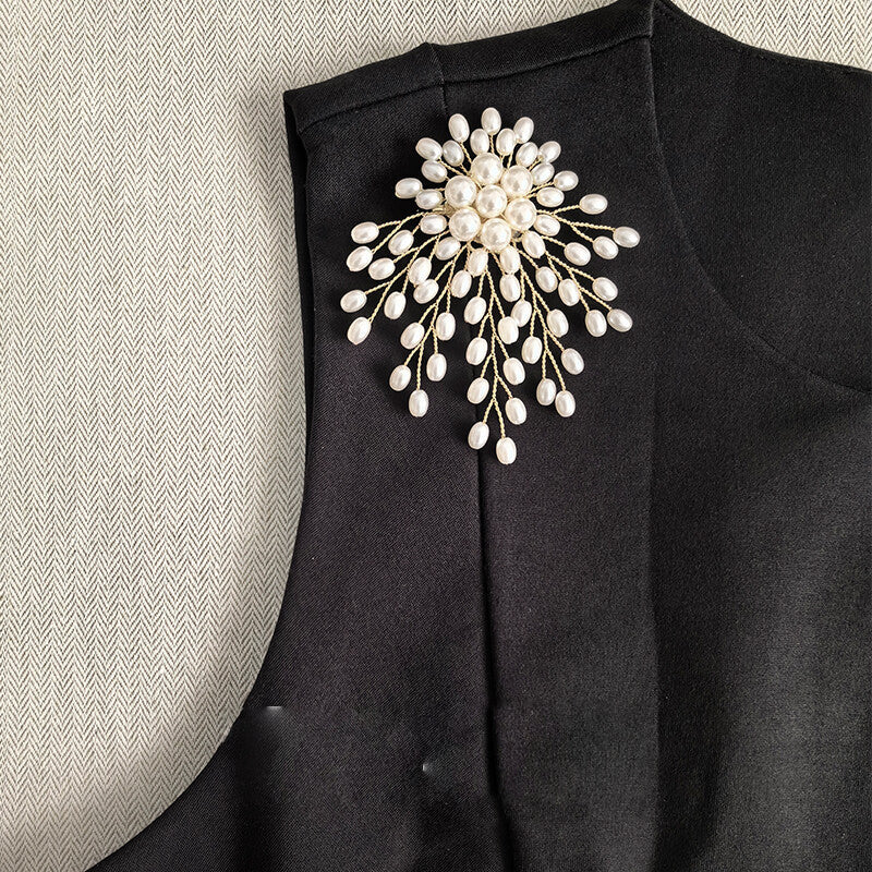 Handmade Copper Wire Beaded Flower Brooch