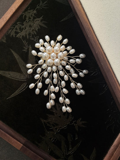 Handmade Copper Wire Beaded Flower Brooch