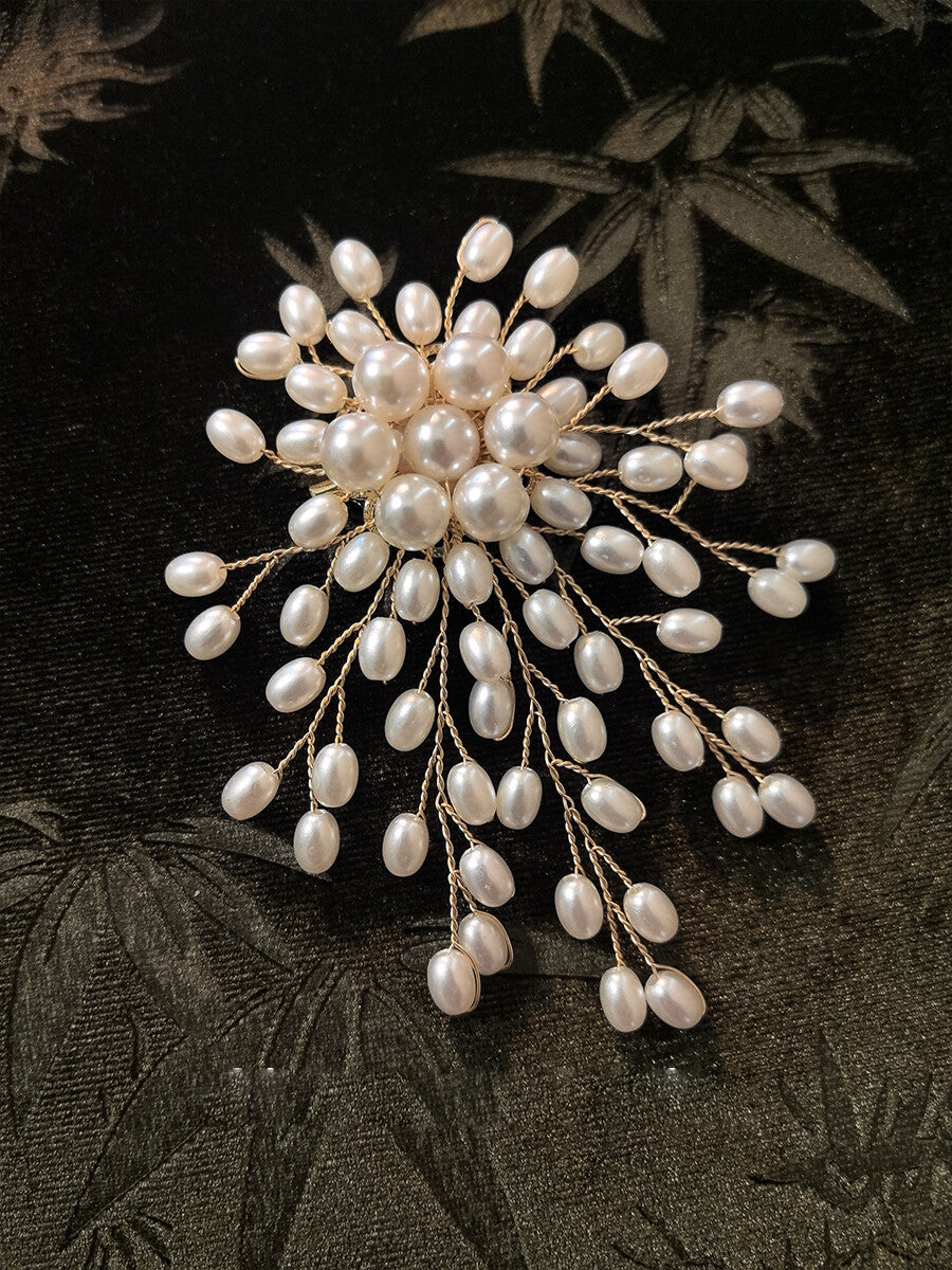 Handmade Copper Wire Beaded Flower Brooch