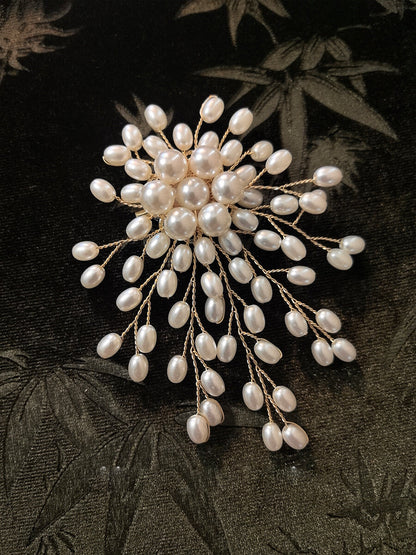 Handmade Copper Wire Beaded Flower Brooch