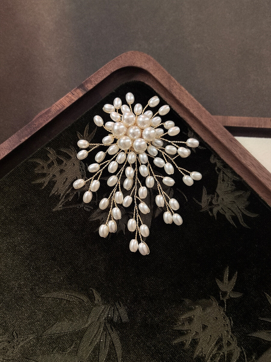 Handmade Copper Wire Beaded Flower Brooch