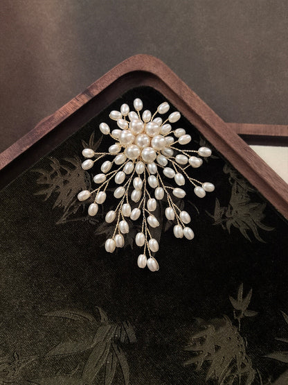 Handmade Copper Wire Beaded Flower Brooch