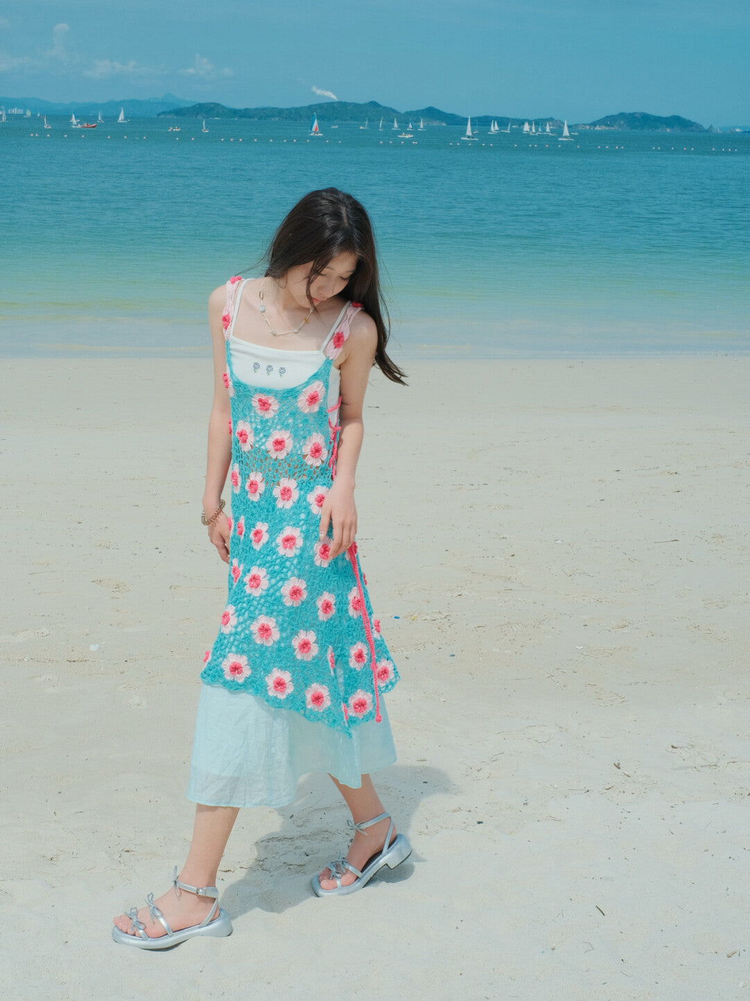 Handmade Crochet Floral Cami Dress