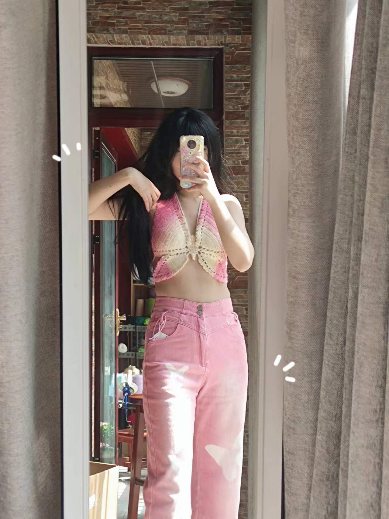 Handmade Crochet Ombre Butterfly Crop Top