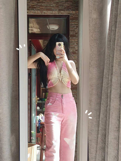 Handmade Crochet Ombre Butterfly Crop Top