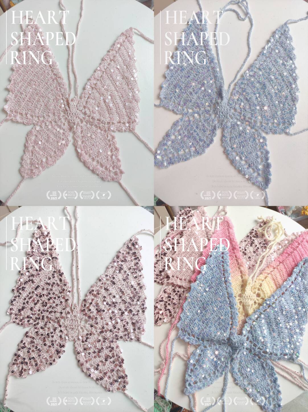 Handmade Crochet Sequins Butterfly Crop Top