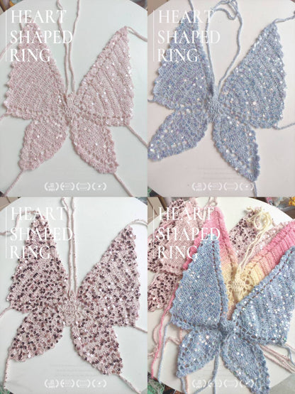 Handmade Crochet Sequins Butterfly Crop Top
