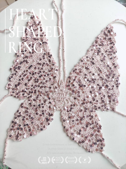 Handmade Crochet Sequins Butterfly Crop Top