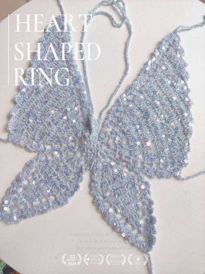Handmade Crochet Sequins Butterfly Crop Top