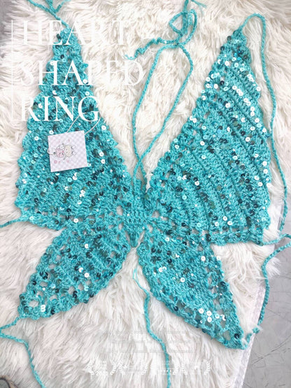 Handmade Crochet Sequins Butterfly Crop Top